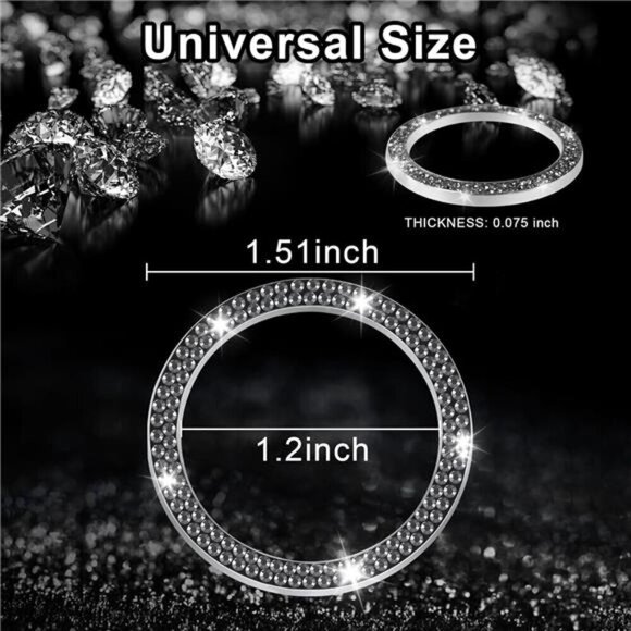 Car Start Button Bling Rhinestone Diamond Button Ring 2-Pack Double Glossy Black - Picture 4 of 7